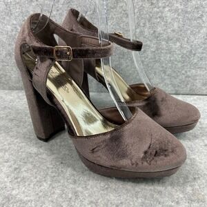 Hot Tomato Marlowe Platform Heels Brown Velvet Ankle Strap Block Heel Womens 8.5